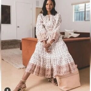 Anthropologie Cleobella Blakely Dress Cotton Gauze Smocked Waist Midi Size XS